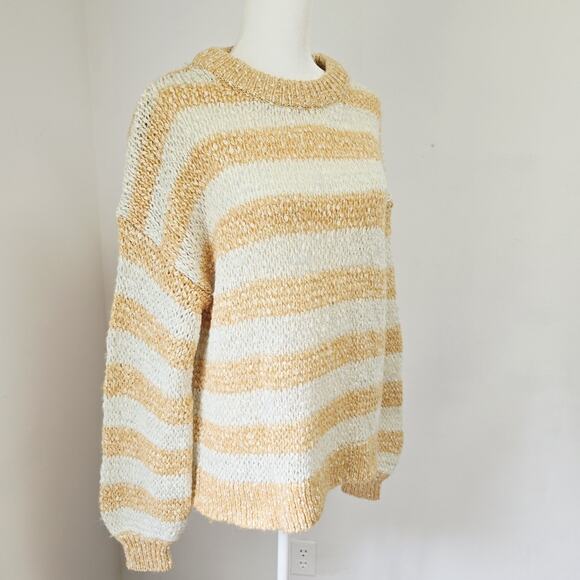 Madewell Sweater Womens Small Baez Pullover Stripe Yellow Cream Chunky Knit - Picture 5 of 8
